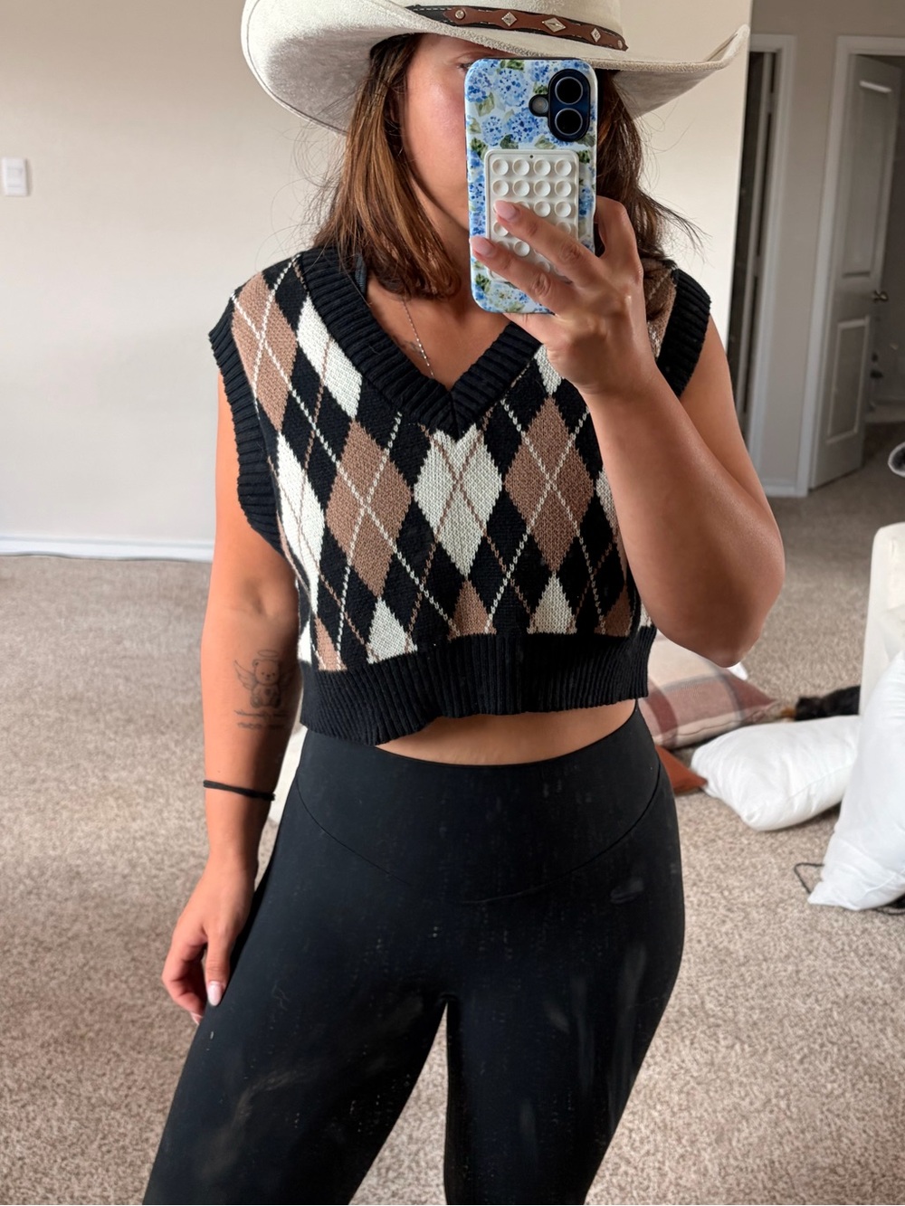 Say What? Black and Brown Argyle Cropped Sweater Vest